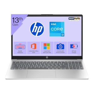 HP 15 Smartchoice, 13th Gen Intel Core i3-1315U(8GB DDR4,512GB SSD) FHD, Anti-Glare, Micro-Edge, 15.6''/39.6cm, Win11, M365(1yr)*Office24, Silver,1.59kg, fd0572TU, FHD Camera w/Shutter, Backlit Laptop